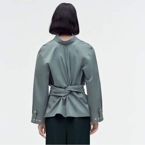 Zara Premium Edition Fitted Shirt Blouse New Green Blue - Picture 6 of 8